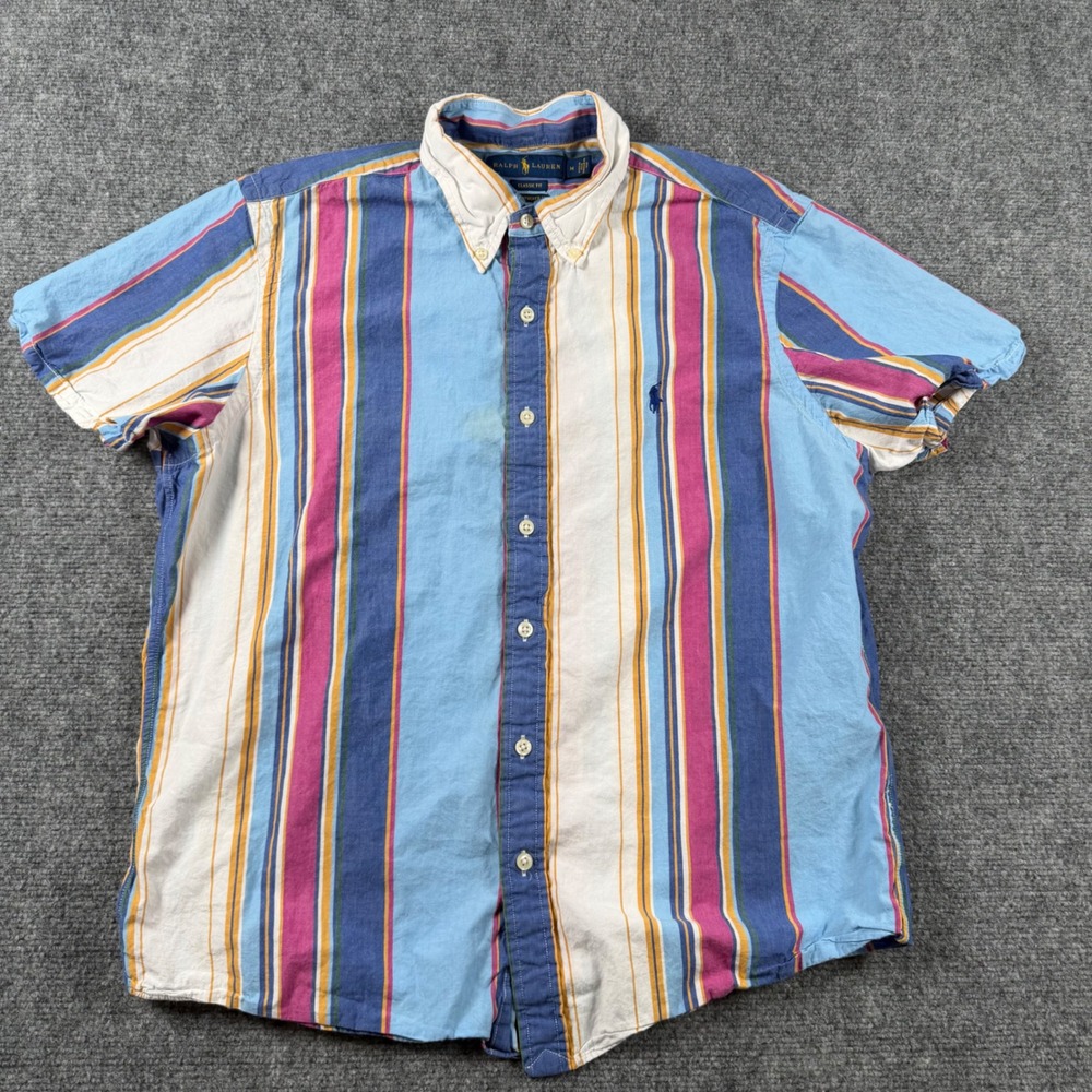 Ralph Lauren Button Down Shirt Mens M Multi Color Striped Untucked Fit Casual